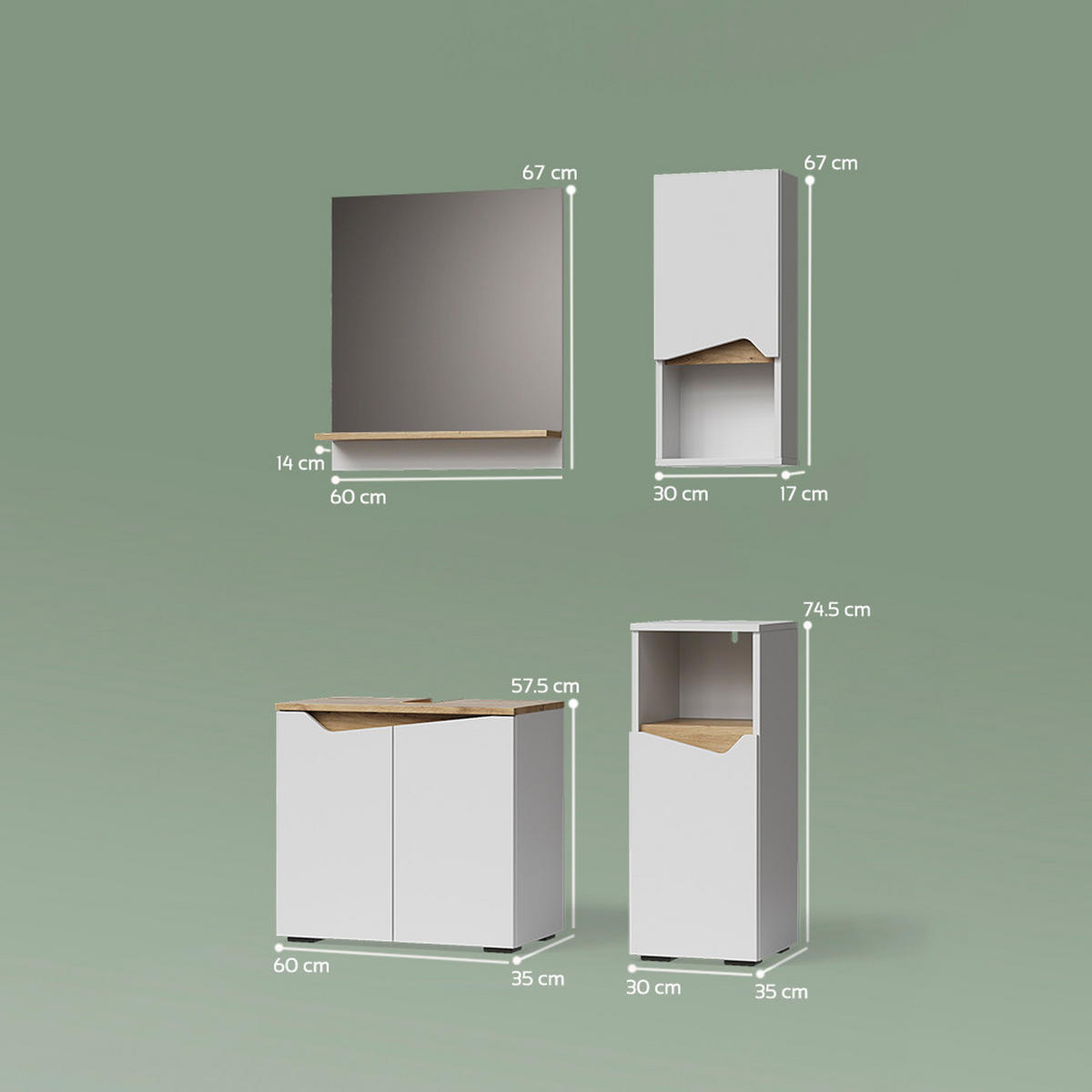 BADMÖBEL-KOMBINATION Timavo Weiß 4 Teile - Weiß/Eiche Artisan, Holzwerkstoff (60/57/35cm) - Livinity®