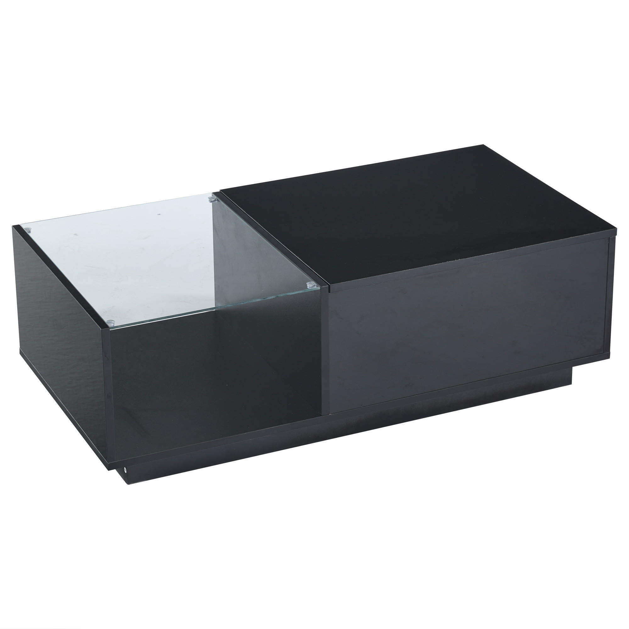 COUCHTISCH DE-208 LED Hochglanz Weiß/Schwarz - Schwarz, Holzwerkstoff (50/100/47cm) - ComfortXL