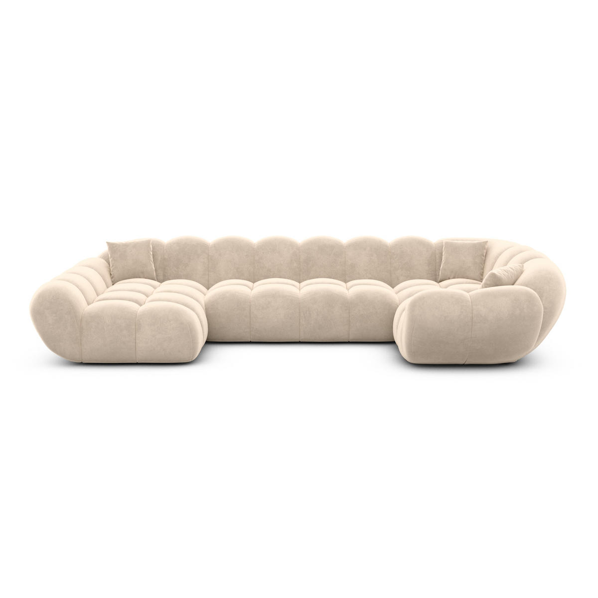 WOHNLANDSCHAFT Liva Creme Samtstoff U-Form XL Links - Creme, Textil (323/70/193cm) - VAROYAL