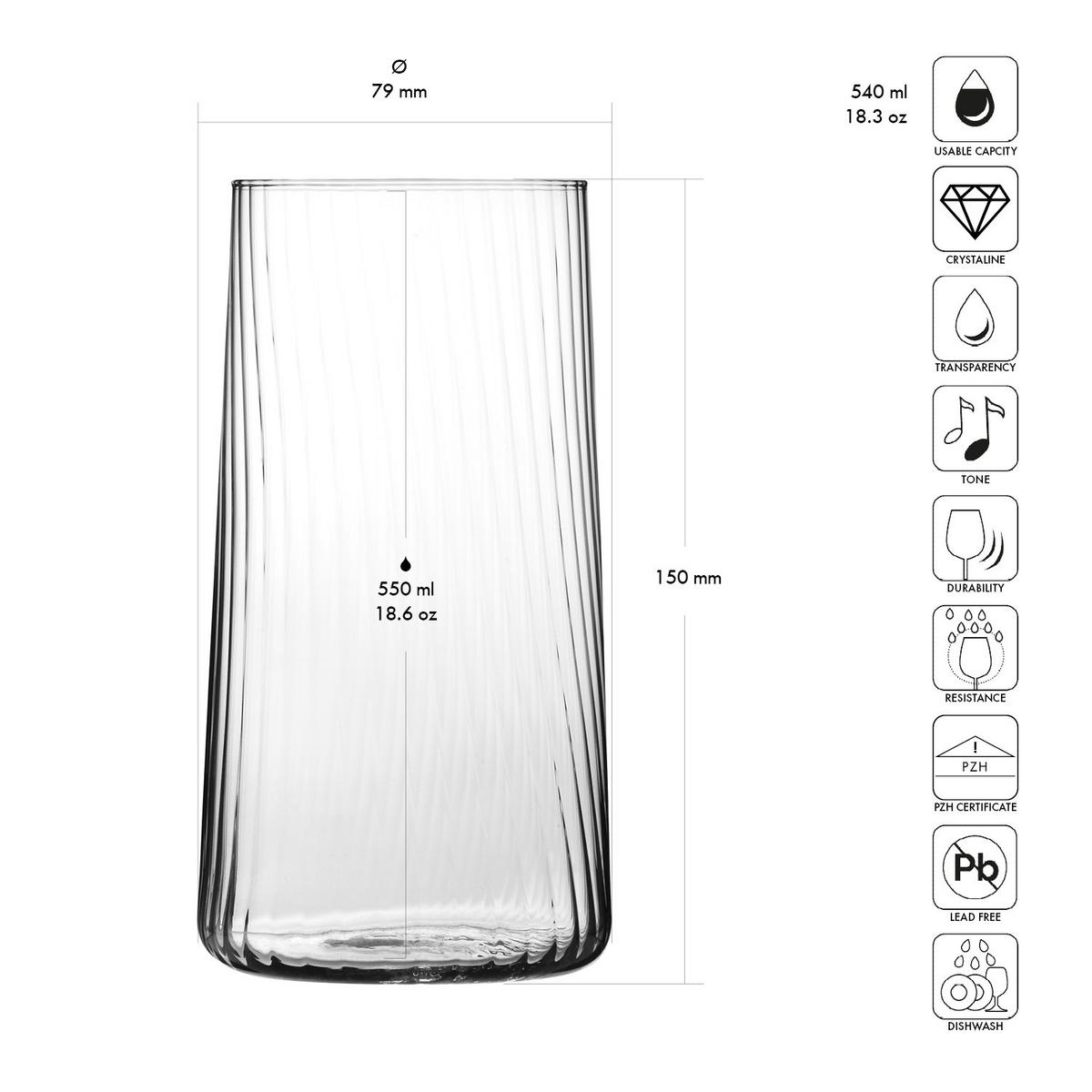 LONGDRINKGLÄSER, 6er-Set, 550 ml - Transparent, Glas (0.55L) - Krosno Glass