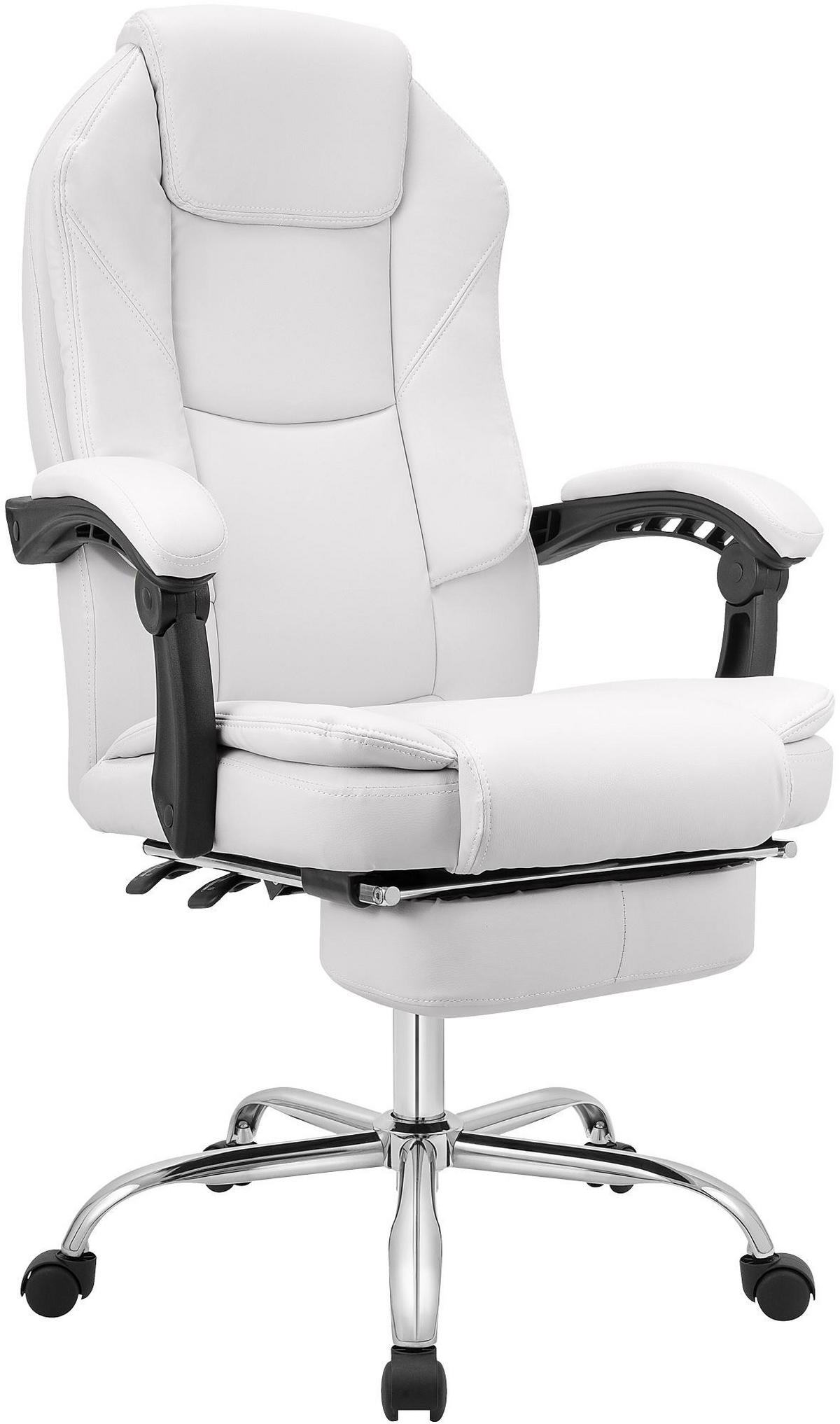 CHEFSESSEL Lederlook Weiß - Chromfarben/Weiß, Textil/Metall (67/114/64cm) - CLP