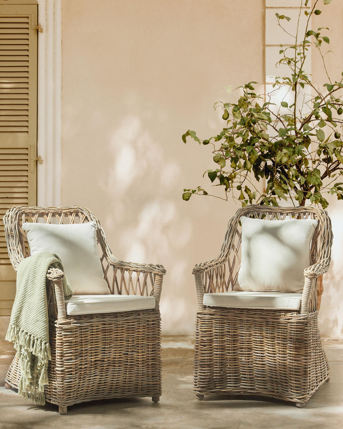 GARTENSESSEL 2er Set Beige Maros II - Beige/Naturfarben, Naturmaterialien (53/90/70cm) - Beliani