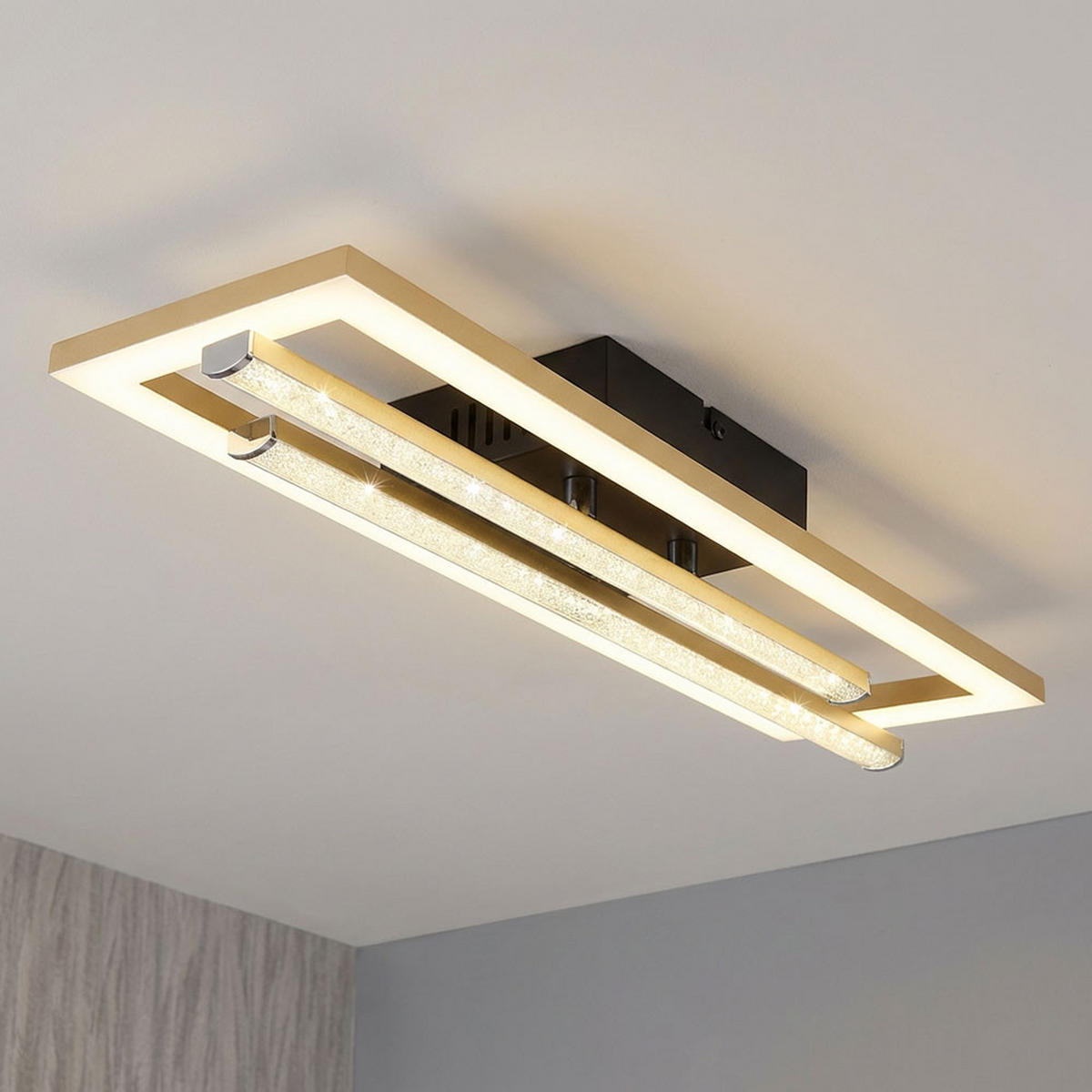 LED DECKENLEUCHTE Kristalle Gold Schwarz - Goldfarben, Kunststoff (40/37.5/6.3cm) - Globo Lighting