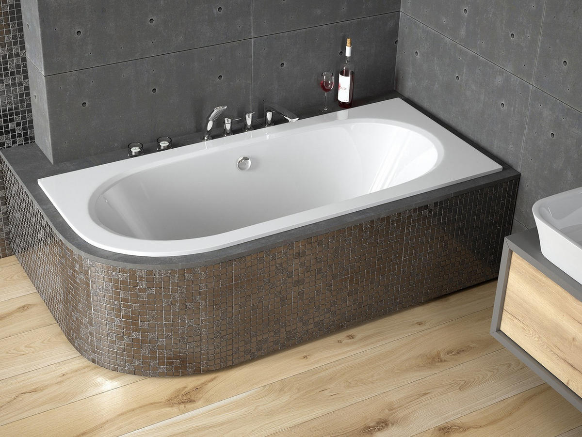 BADEWANNE Eckwanne AVITA SLIM 180/80 Rechts Ablauf & Füße - Weiß, Kunststoff (80/55.5/180cm) - bad land