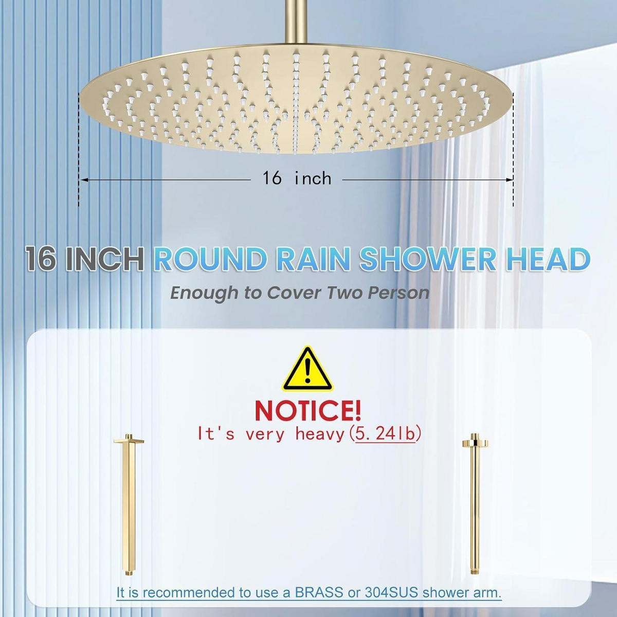 REGENDUSCHE 40 cm Edelstahl gebürstetes Gold - Goldfarben, Metall (40.6/12.7/40.6cm)