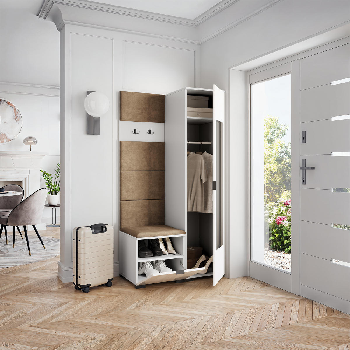 GARDEROBENSCHRANK VIRA 95/181/51 cm Modern Garderobe-Set Weiß - Beige/Weiß, Holzwerkstoff (95/181/51cm) - MASSENO