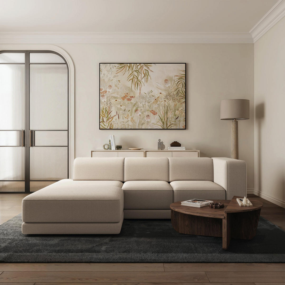 ECKSOFA Novals L-Form, 4-Sitzer, links 278 cm - Beige/Schwarz, Holz/Kunststoff (278/168cm) - Selsey