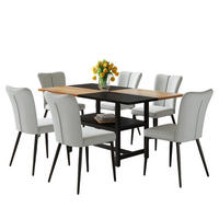 ESSGRUPPE DE-39364 7-teilig, mit 6 PU-Sesseln Hellgrau - Hellgrau, Holzwerkstoff (160/76/90cm) - ComfortXL