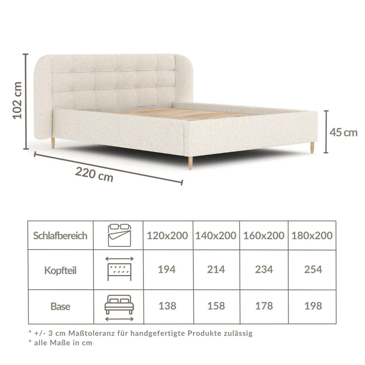 POLSTERBETT Nuno Beige 140/200 cm im Plüsch-Stoff - Beige/Naturfarben, Holz/Holzwerkstoff (140/200cm) - Maison de Reve