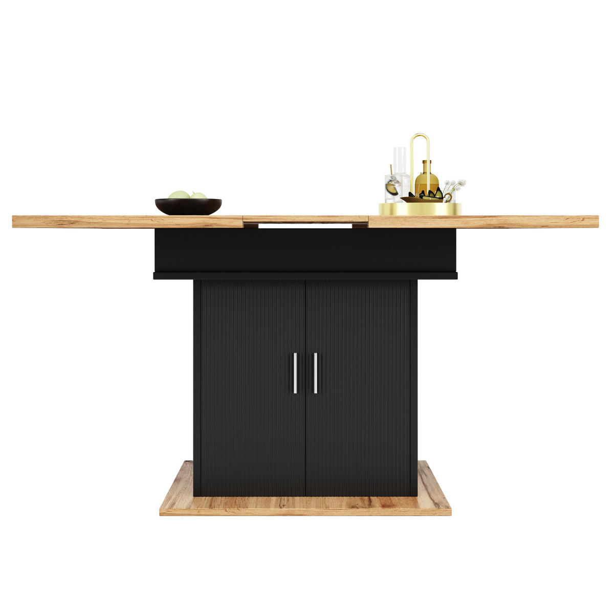 JÍDELNÍ stůl 110-140/70/76 cm černý z MDF rozkládací s úložným prostorem - černá, kompozitní dřevo (140/70/76cm) - OKWISH