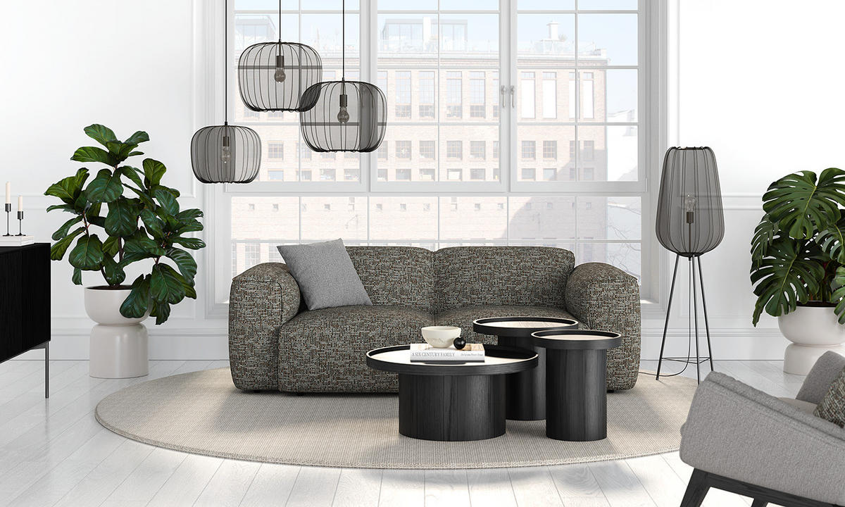 2-SITZER SOFA - Schwarz/Grau, Kunststoff/Textil (220/71/102cm) - home24