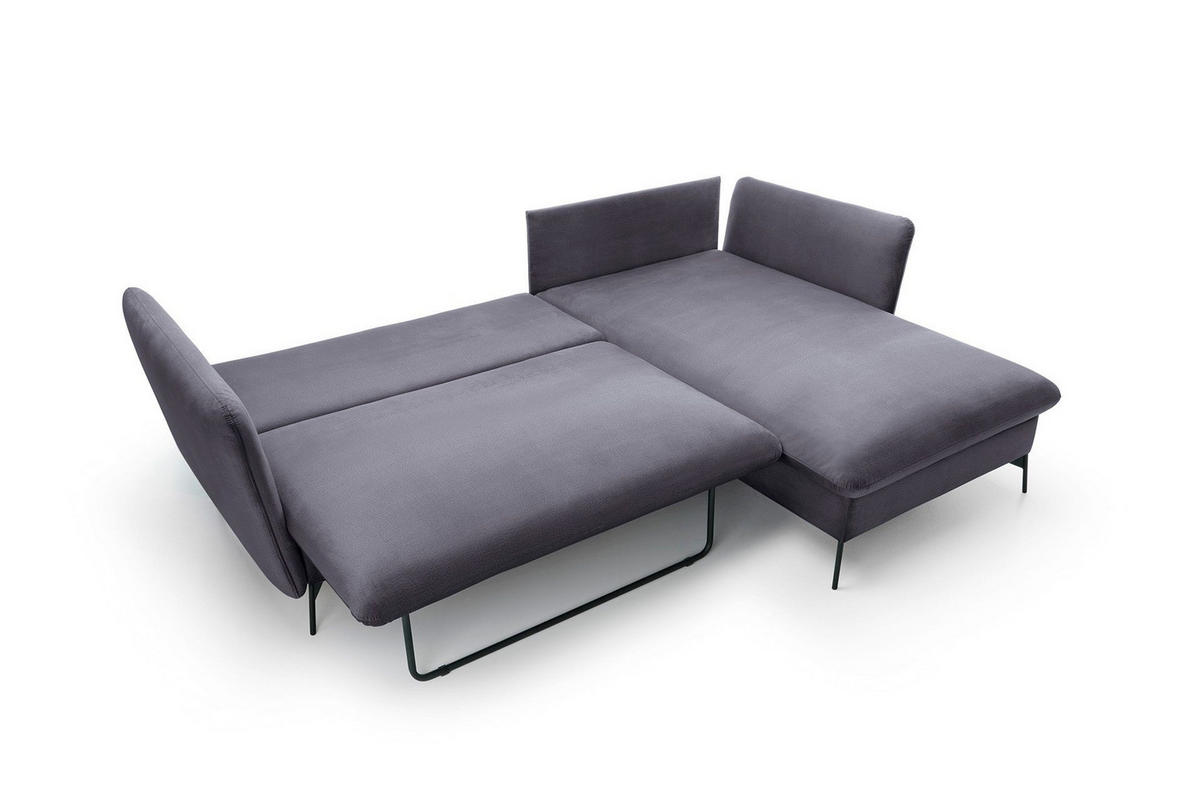 ECKSOFA FERRO Grau Velours-Stoff mit Schlaffunktion - Grau, Holz (258/167cm) - MASSENO