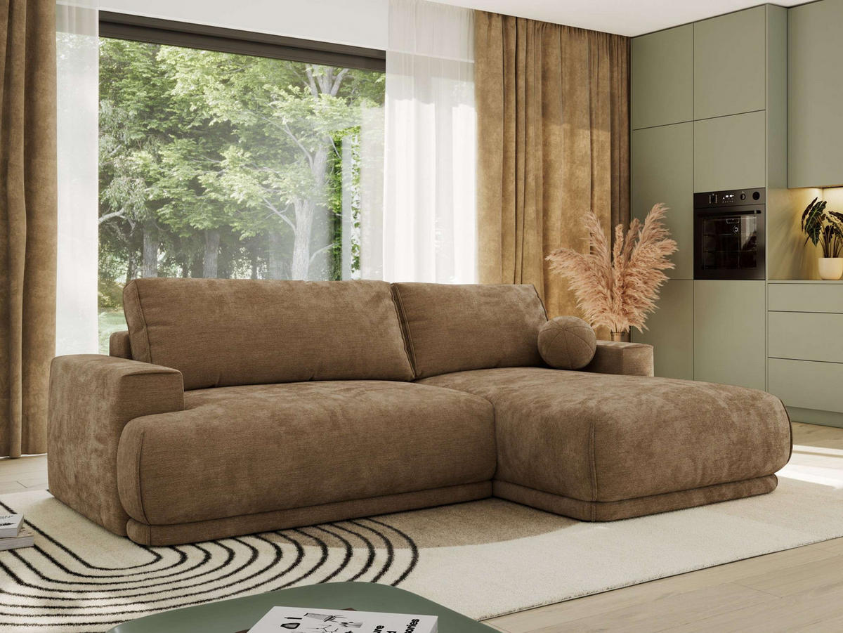 ECKSCHLAFSOFA RINA L Braun Schenille glatt - rechts - Schwarz/Braun, Kunststoff/Textil (170/267cm) - MKS