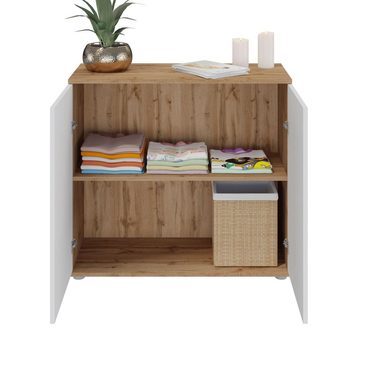 KOMMODE CHICAGO - Eiche Wotan/Weiß, Holzwerkstoff (91/82/40cm) - CARO-Möbel