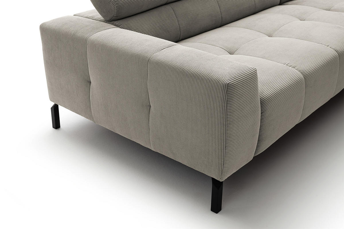 ECKSOFA OHIO Silber Cord - Silberfarben/Schwarz, Textil/Metall (311/219cm) - KAWOLA