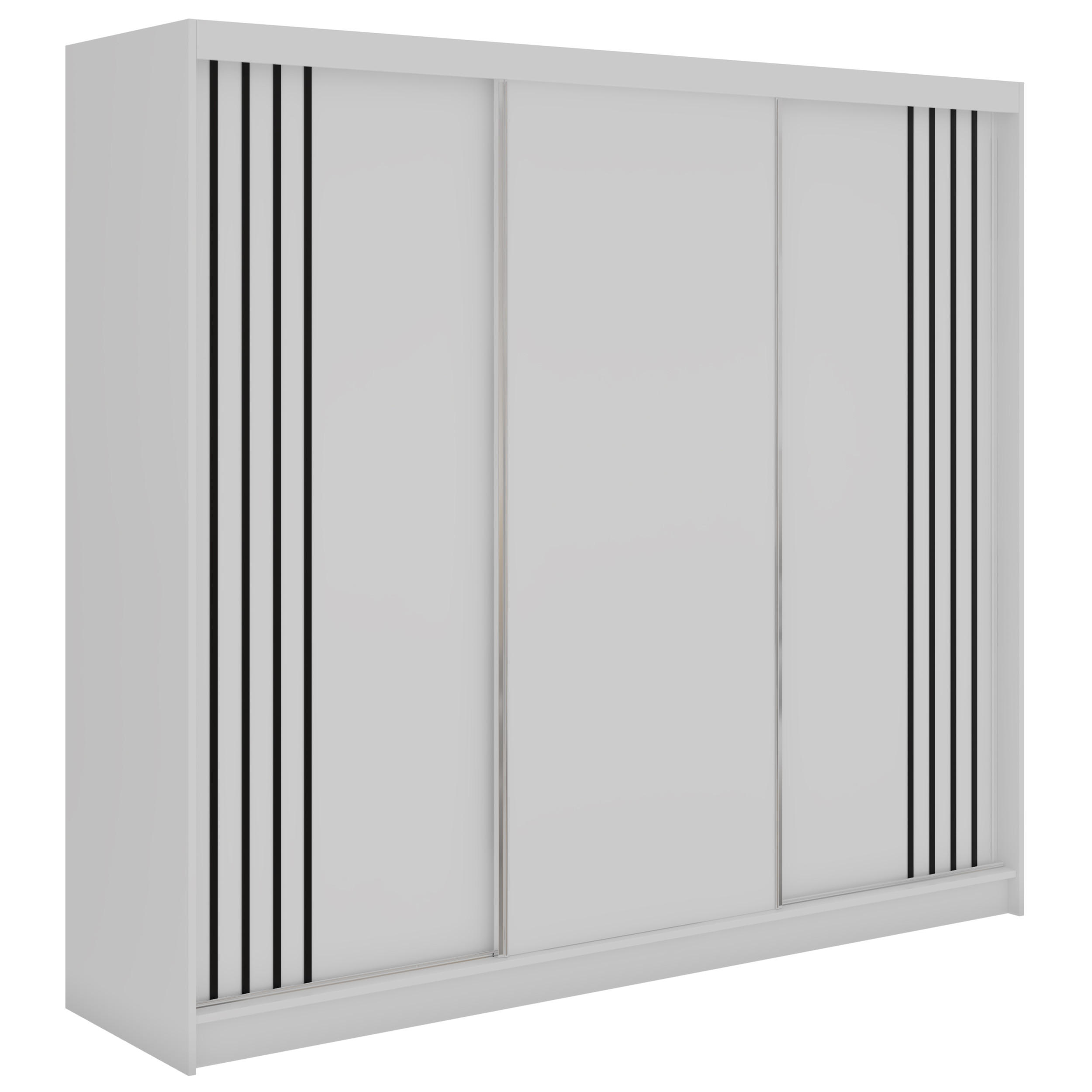 SCHWEBETÜRENSCHRANK mit Lamellen NAURU - 240 - Weiß und Schwarz - Schwarz/Alufarben, Holzwerkstoff/Metall (240/216/61cm) - MKS