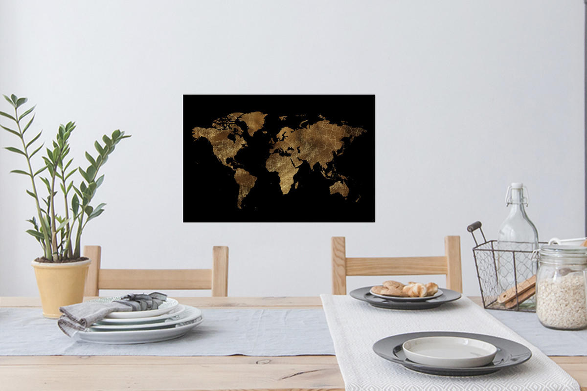 WANDTATTOO Weltkarte - Gold - Luxus - Erde - Schwarz 60x40 cm - Goldfarben, Kunststoff (60/40/0.1cm) - MuchoWow