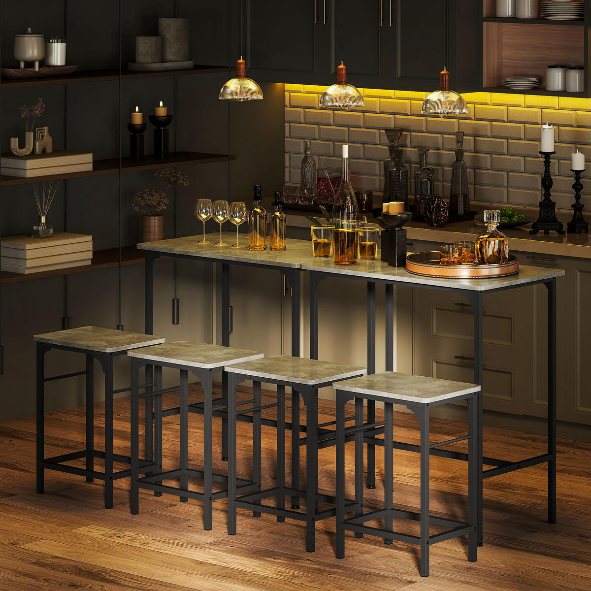 BAR-SET Grau 80.0/50.0/87.0cm - Grau, Holzwerkstoff (50/87/80cm)
