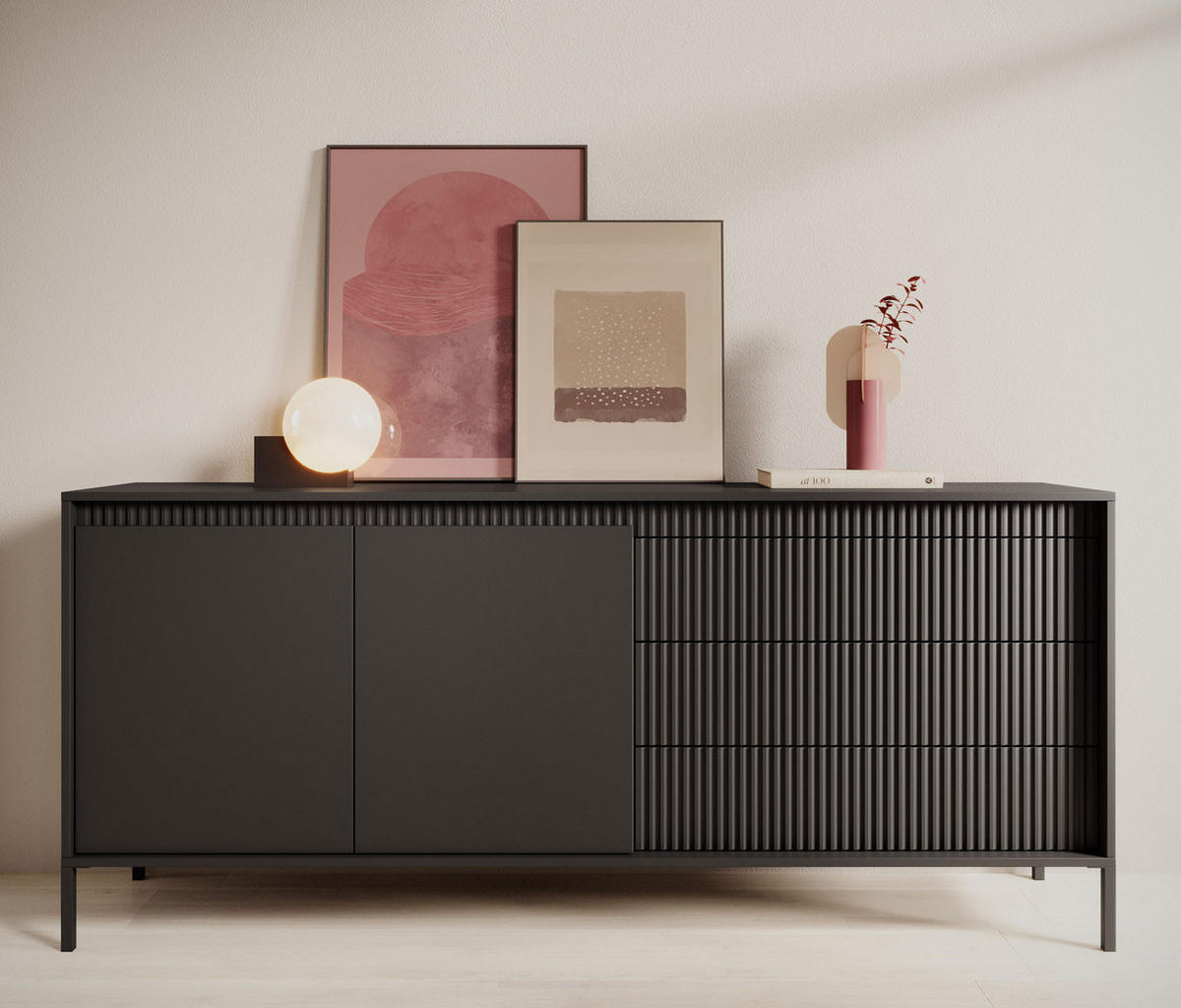 SIDEBOARD Senso schwarz 188 / 40 / 82cm - Schwarz, Holz/Holzwerkstoff (188/82/40cm) - Feldmann-Wohnen