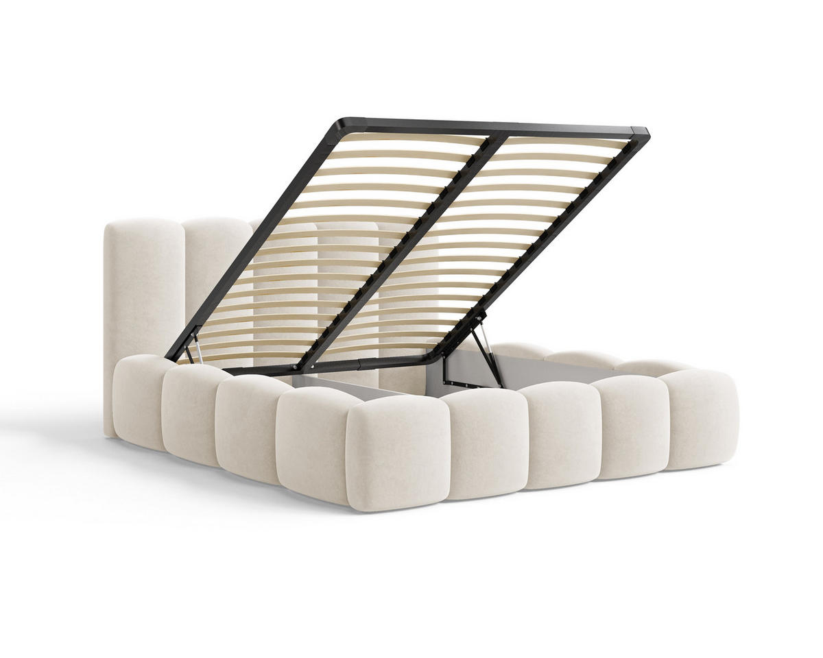 POLSTERBETT 18 - 140x200 cm – Riviera – Gepolstertes Bett mit Metall-Lattenrost - Creme, Holz (140/200cm) - ROYAL24_MARKT