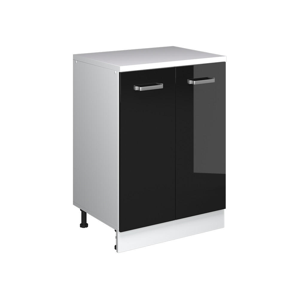KÜCHENSCHRANK FÜR DACHSCHRÄGEN R-Line, Schwarz Hochglanz, 60 cm ohne Schräge mit 2 Türen - Schwarz Hochglanz/Weiß, Holzwerkstoff (60/83.8/46cm) - Vicco