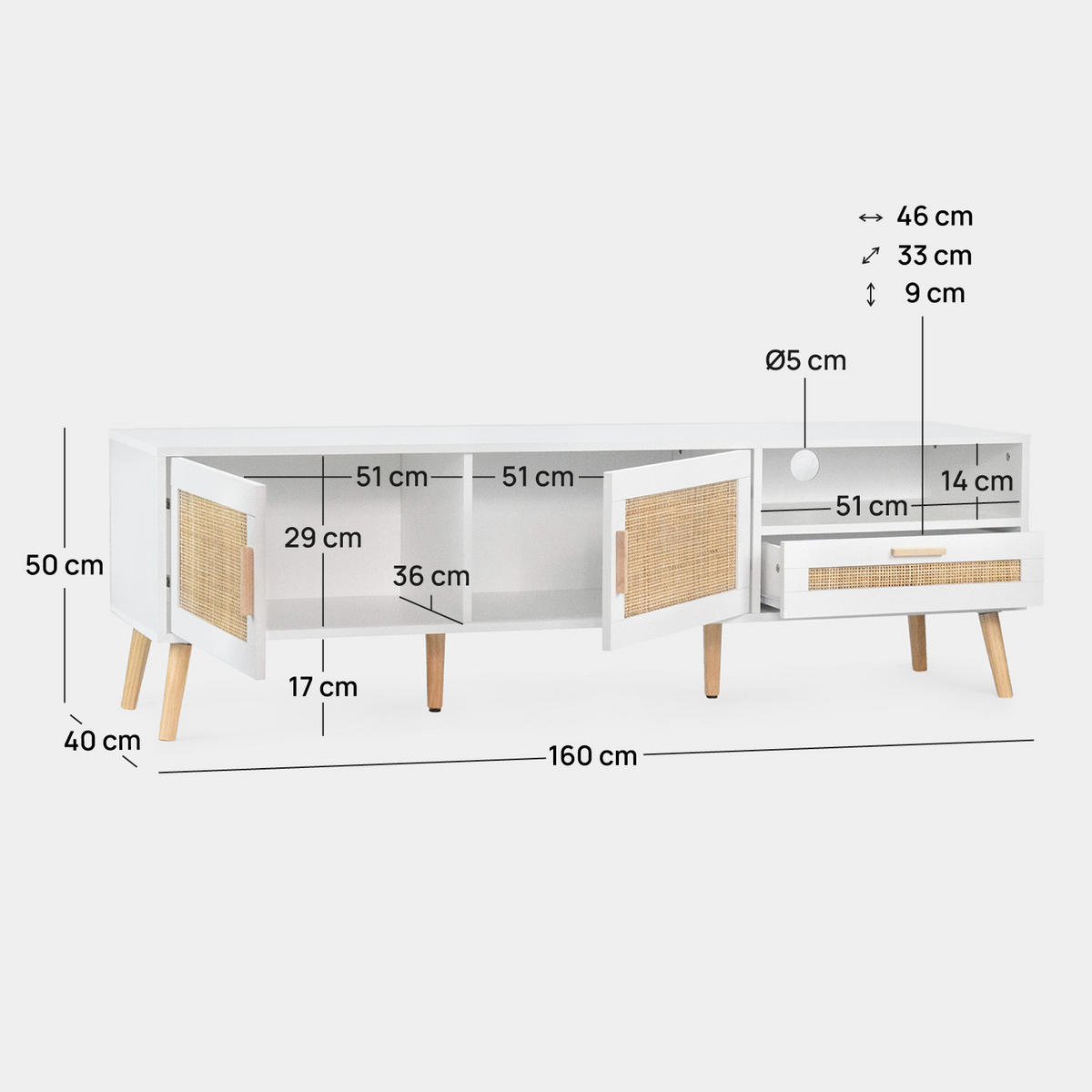 TV-ELEMENT Tahiti Weiß 160 cm x 50 cm - Weiß, Holzwerkstoff (160/50/40cm) - Klast Home