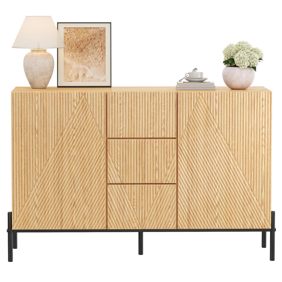 SIDEBOARD 2 Türen Schublade Stauraum modern - Naturfarben, Holz (115.5/76/40cm) - LEBENLANG