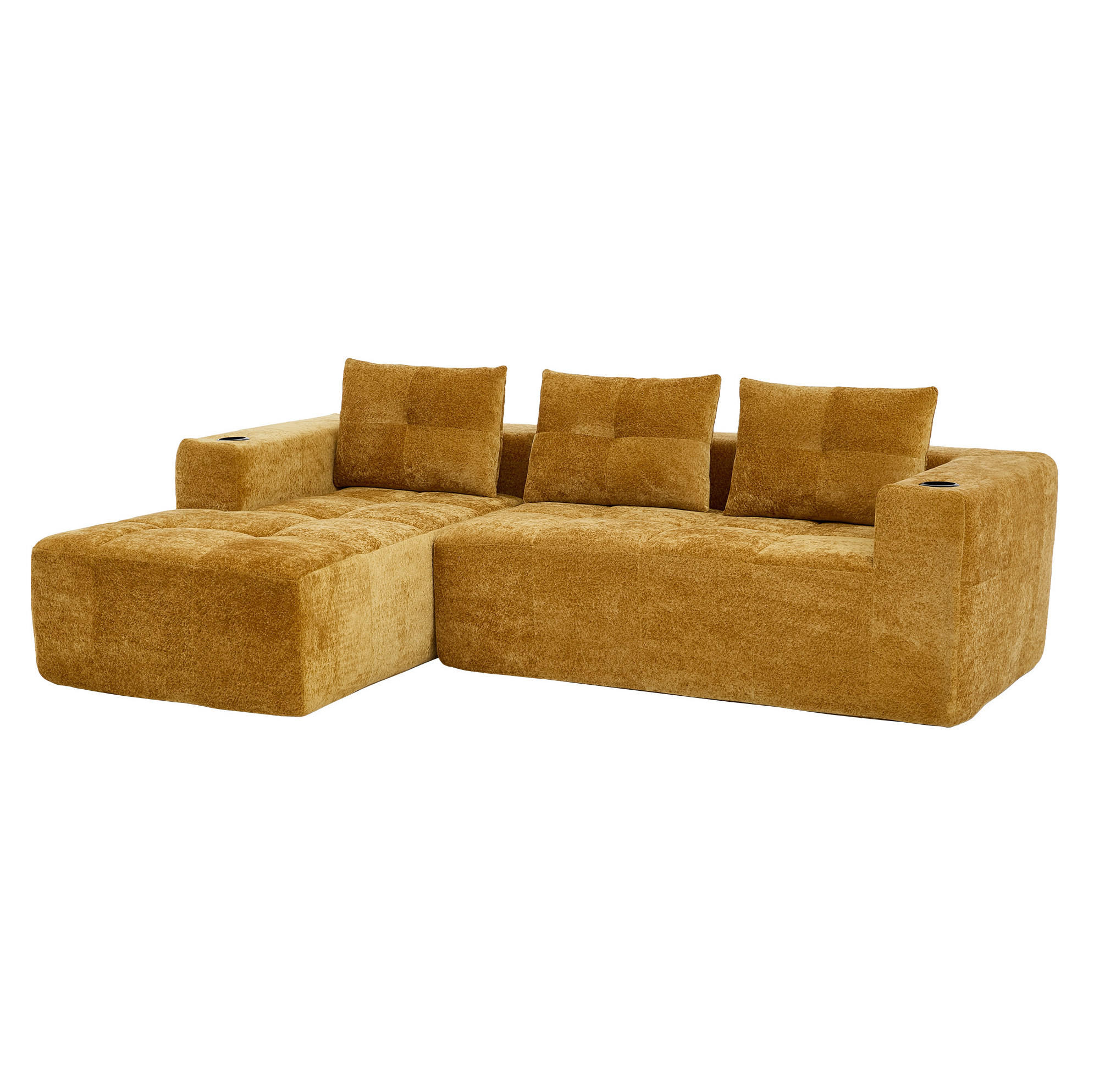 ECKSOFA 258 cm Gelb aus Chenille mit Becherhaltern - Gelb, Textil (163/258cm) - OKMYHOME