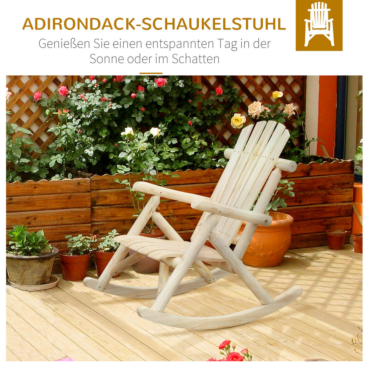 SCHAUKELSTUHL Schwingsessel Schaukel Gartenstuhl Relaxstuhl Tannenholz Natur - Fichtefarben, Holz (66/98/96cm) - Outsunny