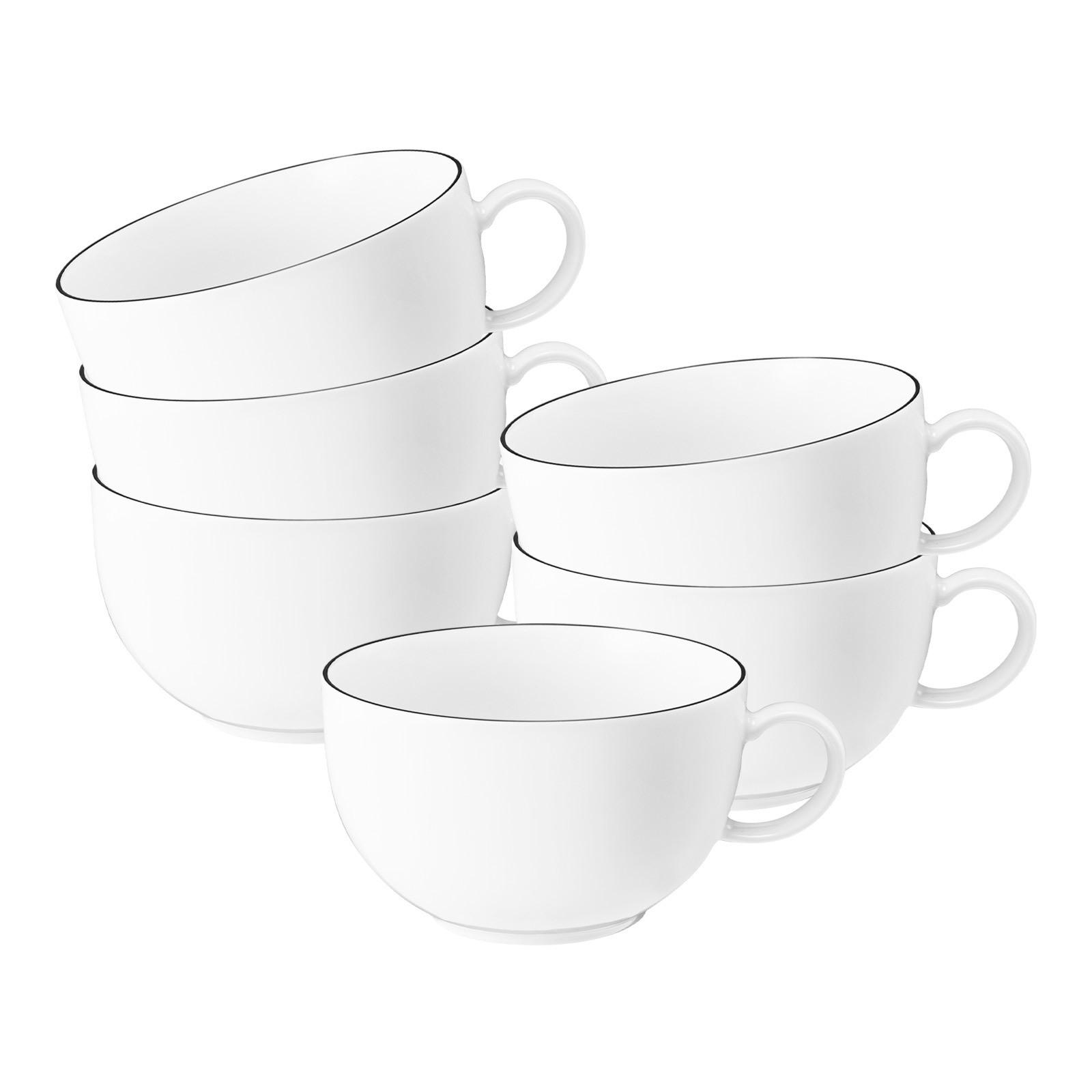 MILCHKAFFEETASSEN Lido Black Line weiß 350 ml 6er Set - Weiß, Keramik (0.35L) - Seltmann Weiden