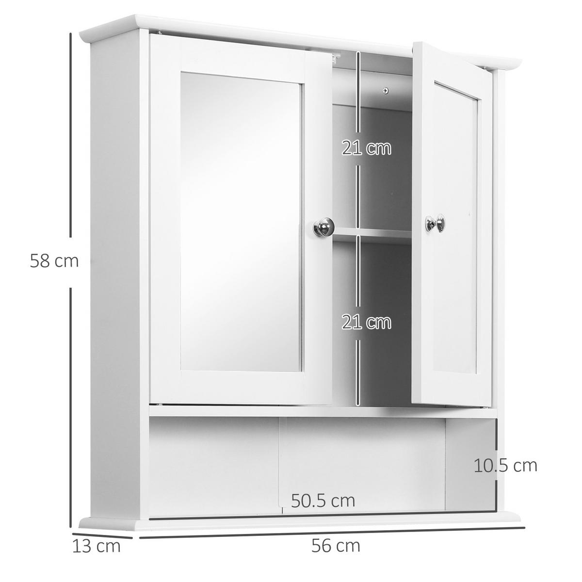SPIEGELSCHRANK mit Türen und verstellbaren Einlegeböden, 56 x 13 x 58 cm ,Weiß - Weiß, Glas (56/58/13cm) - Vallsero