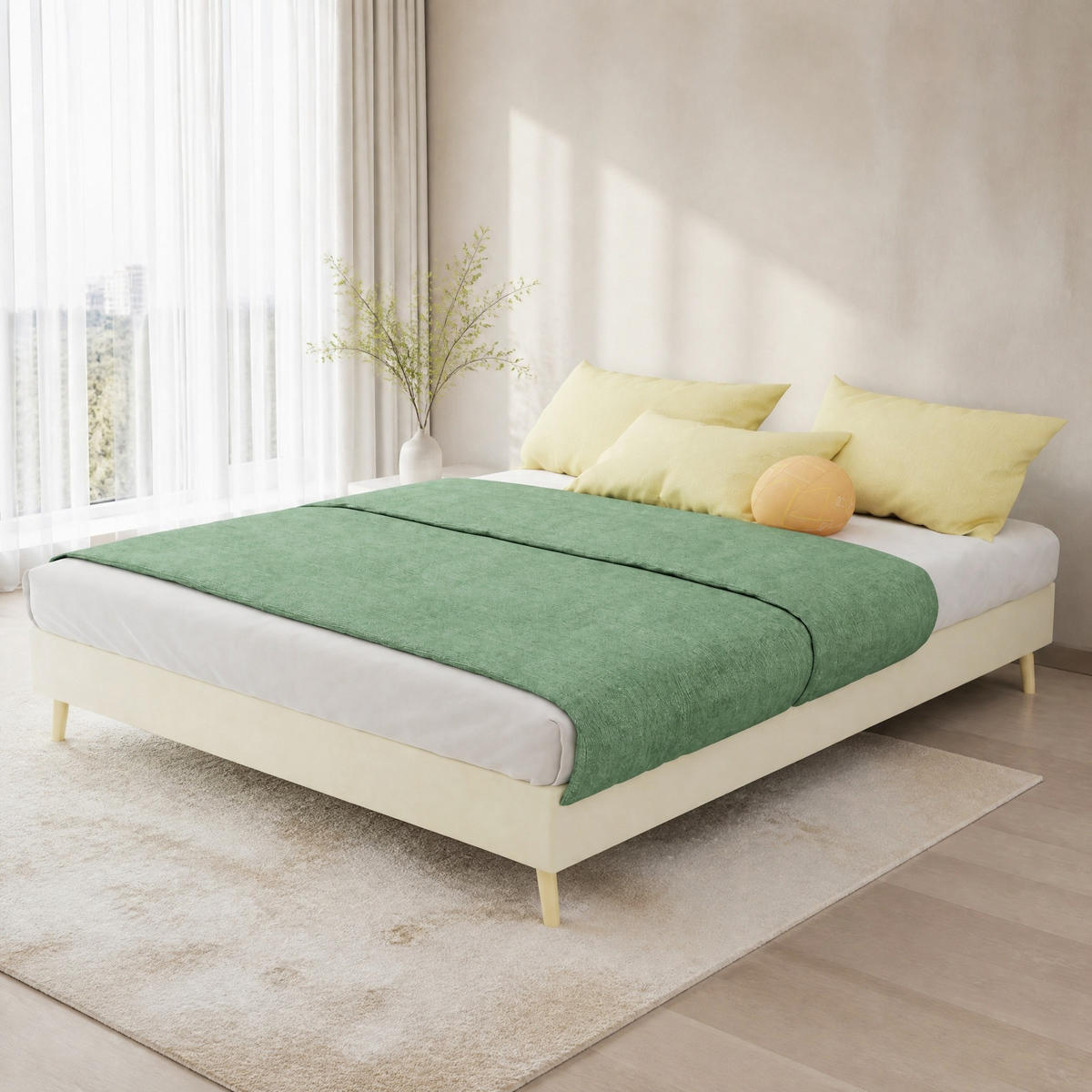 POLSTERBETT 140/200 mit stabilem Rahmen und Samtbezug in Beige - Beige, Holzwerkstoff/Textil (140/200cm) - EVRYAE