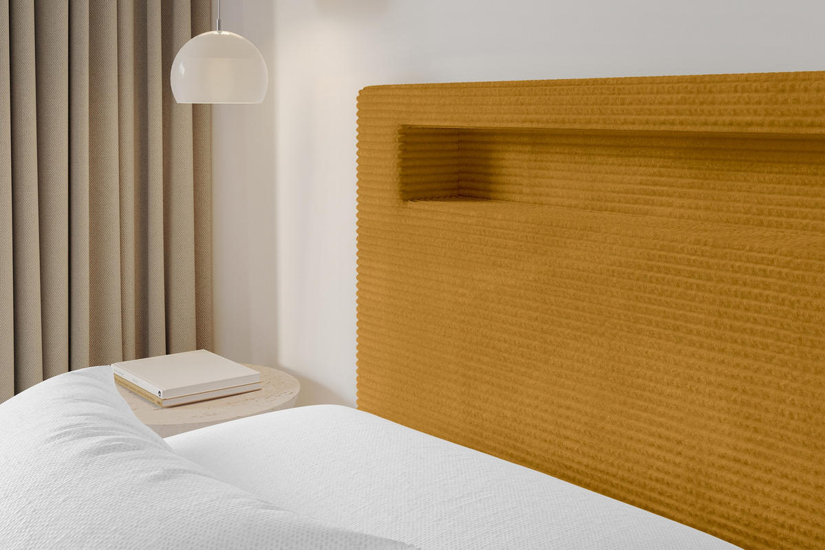 POLSTERBETT mit Bettkasten und Lattenrost, Boxbett ohne Matratze - GOLA 180x200 Senfgelb - Currygelb, Holzwerkstoff/Textil (180/200cm) - ALTDECOR