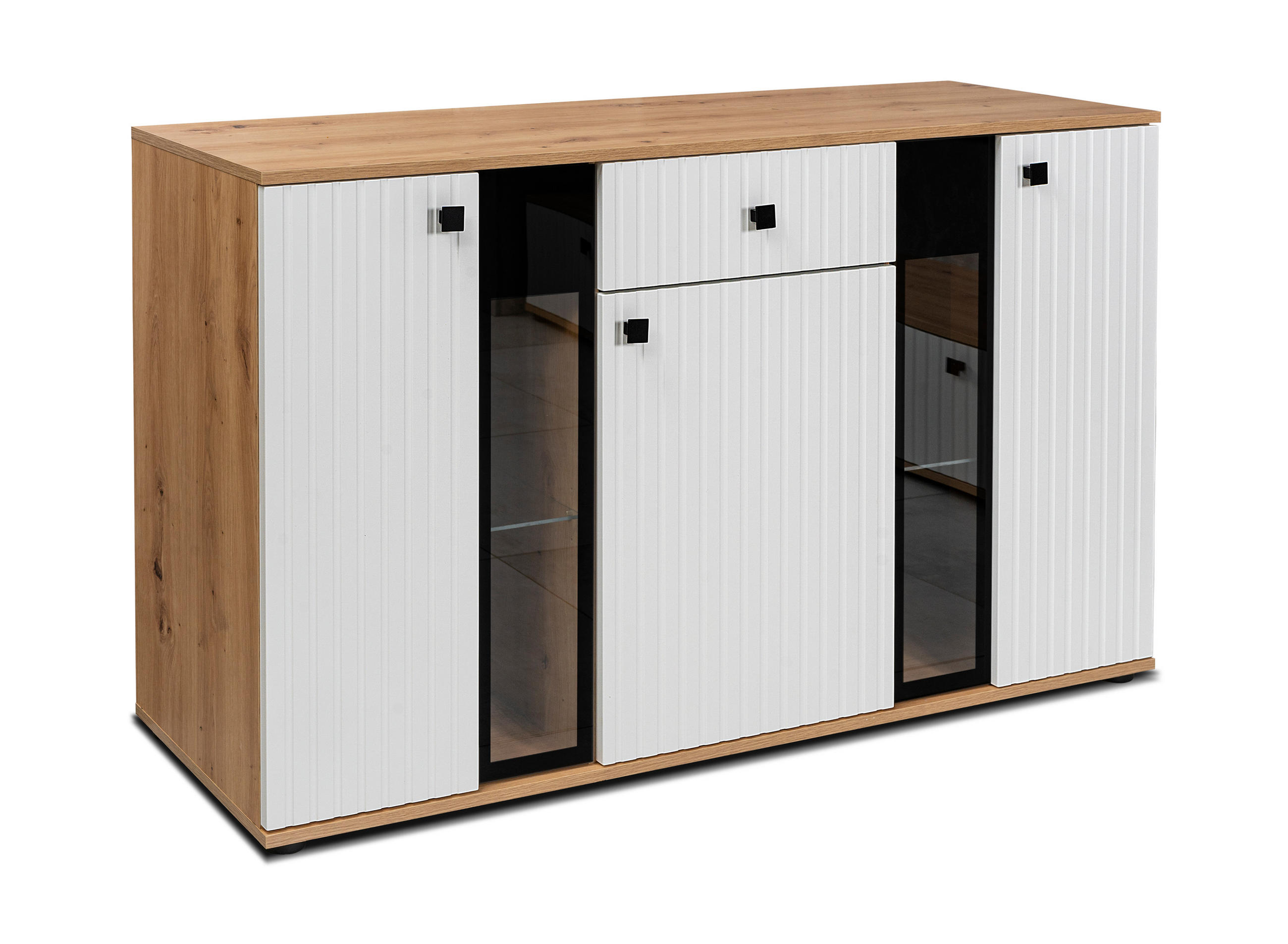 SIDEBOARD Formilo Artisan Eiche, Weiß 140,4/80/40,2 cm – Kommode mit Rillen - Hellbraun/Weiß, Holzwerkstoff/Kunststoff (140/80/40cm) - AX Living