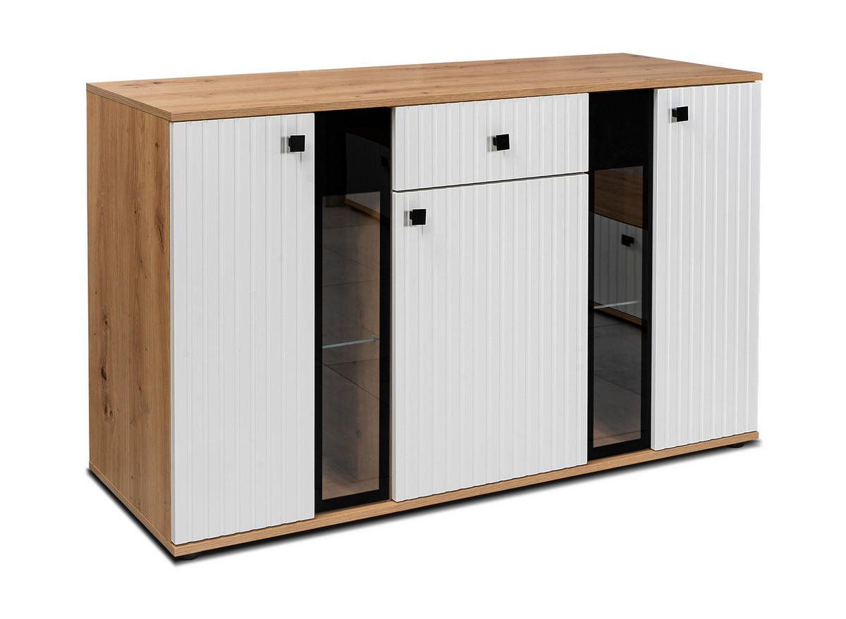 SIDEBOARD Formilo Artisan Eiche, Weiß 140,4/80/40,2 cm – Kommode mit Rillen - Hellbraun/Weiß, Holzwerkstoff/Kunststoff (140/80/40cm) - AX Living
