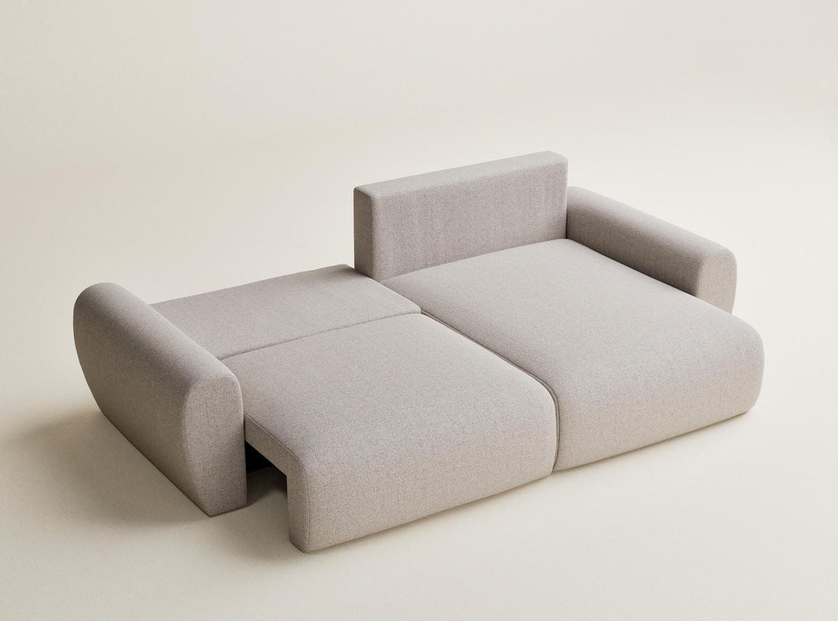 ECKSOFA MIT SCHLAFFUNKTION Numba Hellbeige Webstoff - Creme/Schwarz, Holz/Holzwerkstoff (253/153cm) - Maison de Reve