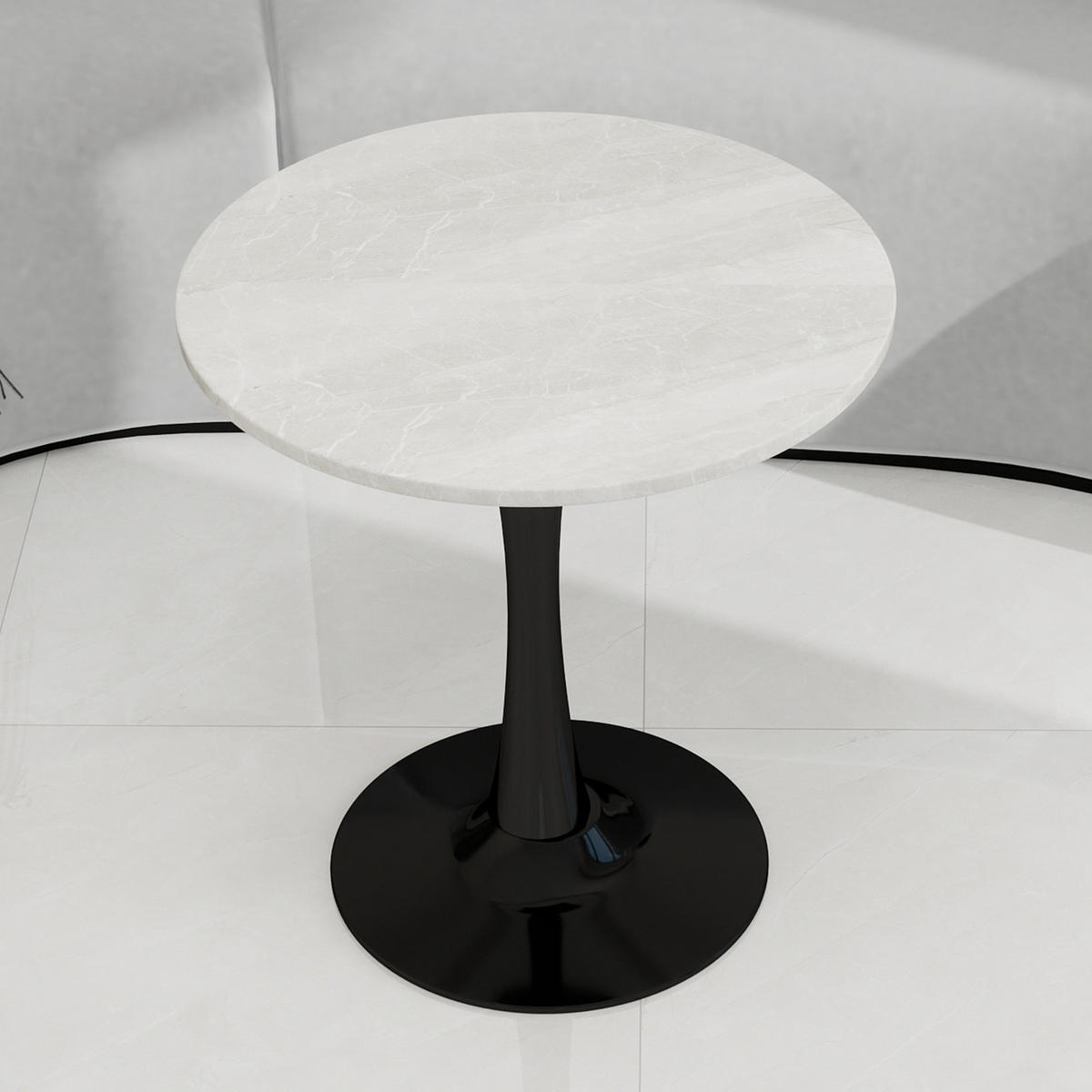 COUCHTISCH in Schwarz und Weiß Wohnzimmertisch mit einer runden Marmor-Tischplatte für Wohnzimmer, B70/T70/H72 cm - Goldfarben/Schwarz, Stein/Metall (70/70/72cm) - STILVORA