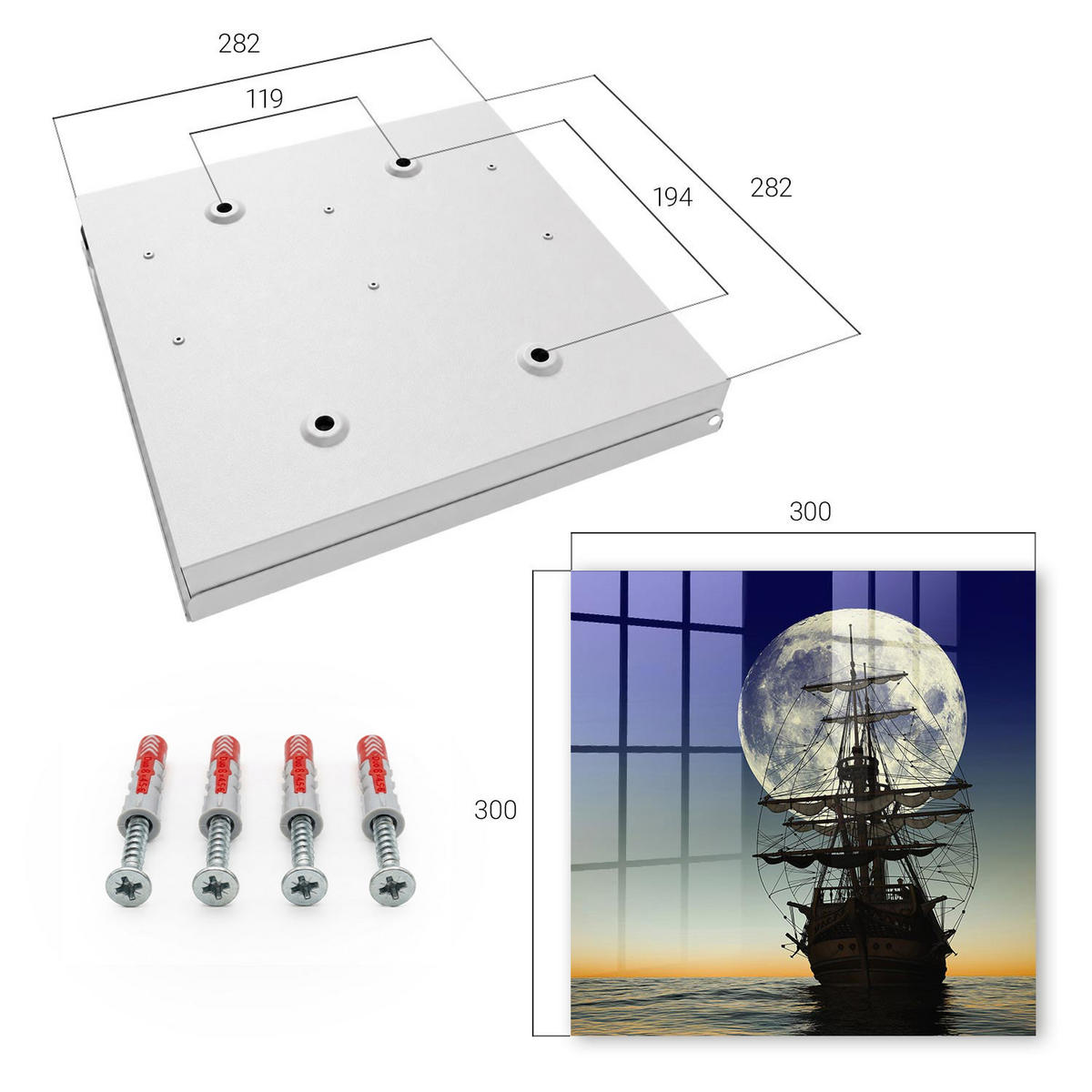 SCHLÜSSELBOX Weiß 30x30 cm – Türöffnung nach rechts - Nachtfahrten - Dunkelblau, Metall (30/30/5cm) - TULUP