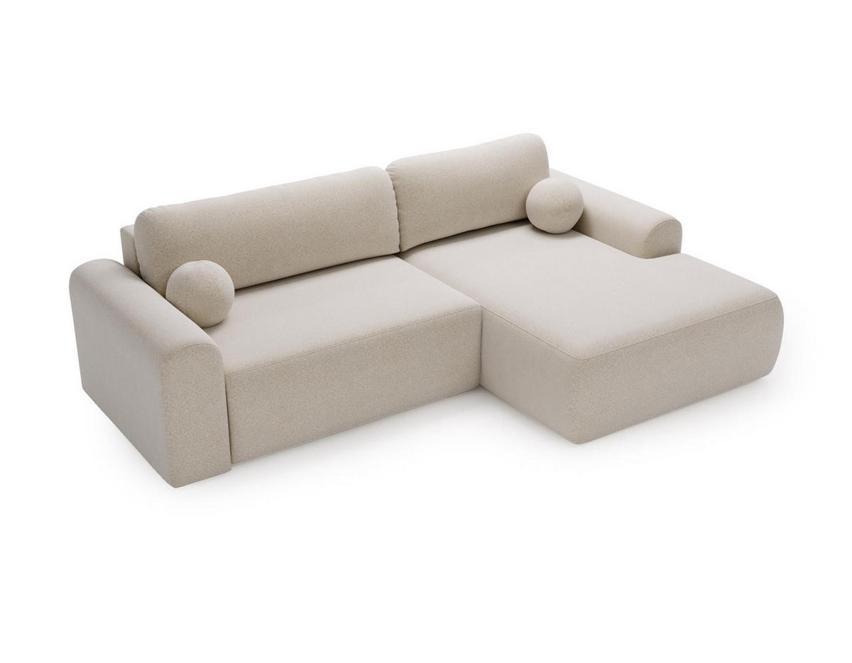 ECKSOFA Aurora Creme, mit Schlaffunktion in Lambi Stoff, rechte seite - Creme, Holzwerkstoff/Textil (257/177cm) - Bettso
