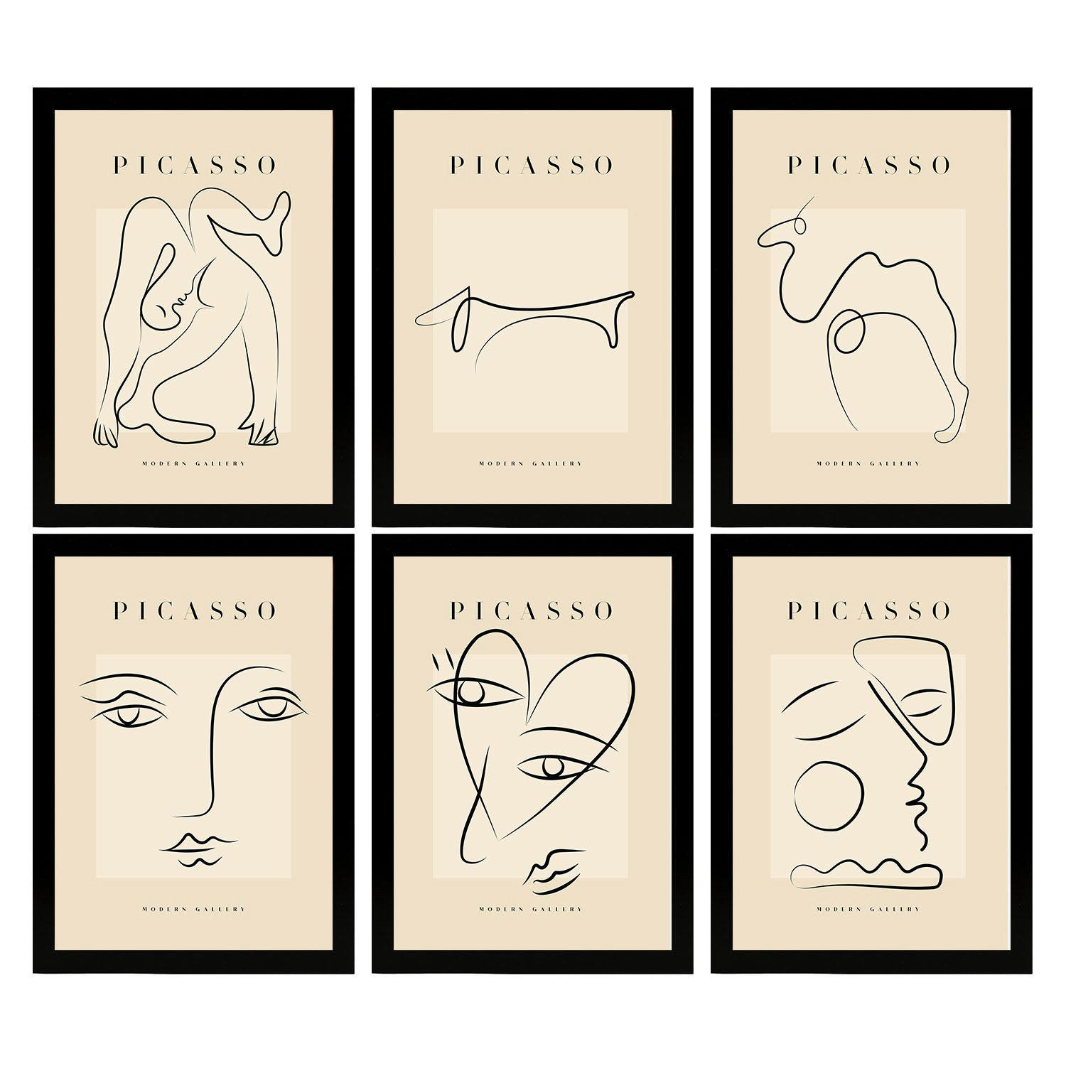 POSTER Set Mit 6 Illustrationen Von Pablo Picasso Liebe A3 Schwarzer Rahmen - Schwarz, Papier (29/3cm) - Nacnic
