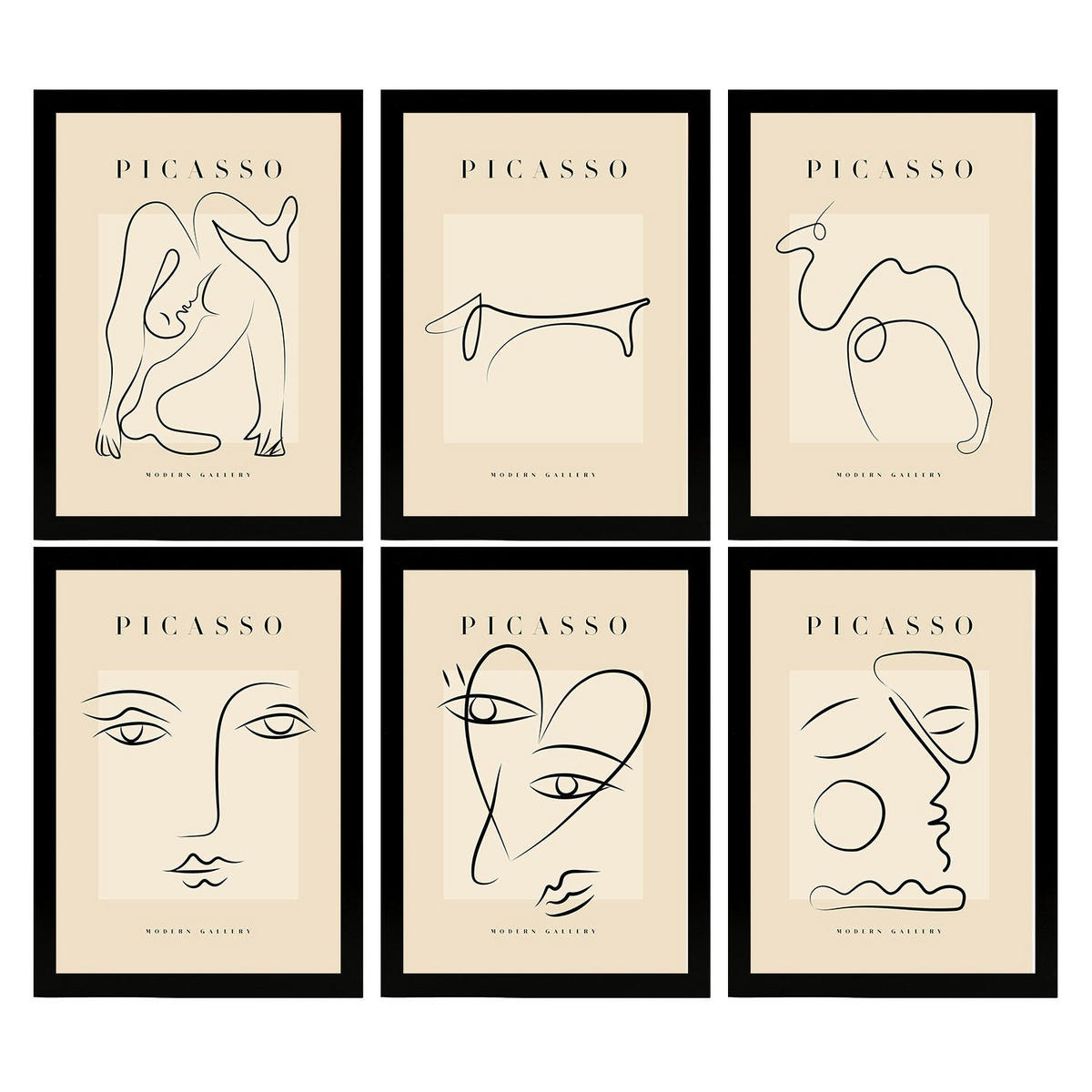 POSTER Set Mit 6 Illustrationen Von Pablo Picasso Liebe A3 Schwarzer Rahmen - Schwarz, Papier (29/3cm) - Nacnic