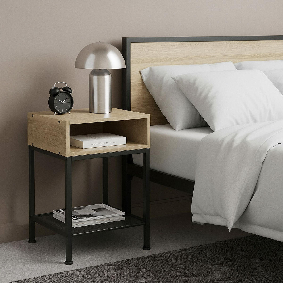 NACHTSCHRANK Harlow, 40,5 x 40,5 x 59 cm, Industrial Holz hell, Eiche Sonoma - Naturfarben, Holzwerkstoff (40.5/59/40.5cm) - tectake