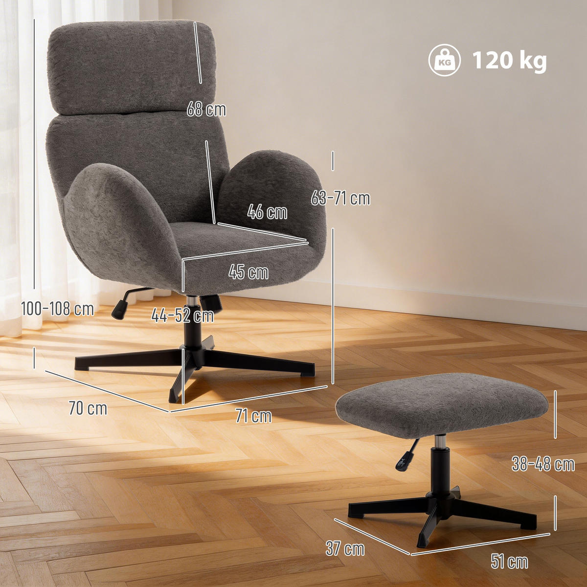 SESSEL Grau 71.0/70.0/108.0cm - Grau, Textil (70/108/71cm)