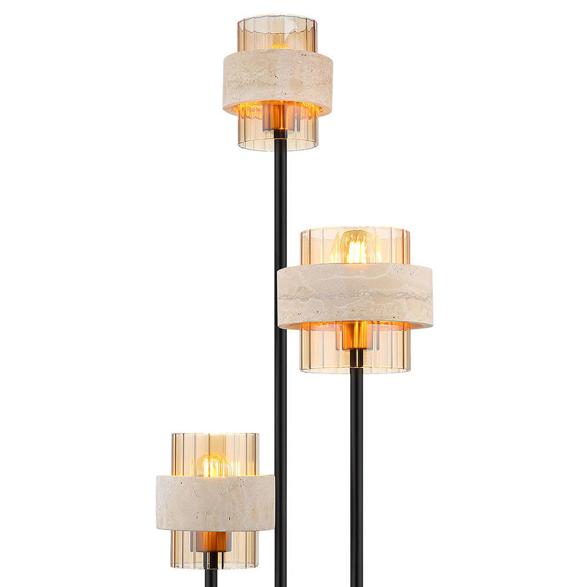 LED STEHLEUCHTE DAREN Metall Glas Schwarz, 3-flammig, E27 - Schwarz, Glas (34/34/167cm) - Globo Lighting