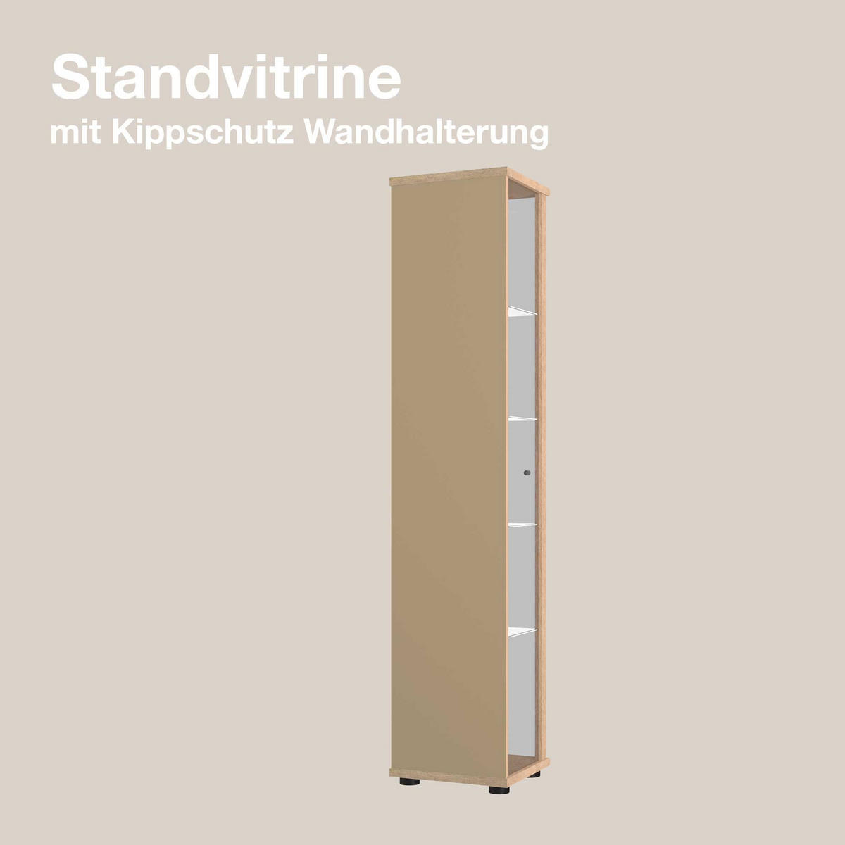 GLASVITRINE 33/37/176 cm mit Spiegel, LED, Schloss & 4 höhenverstellbaren Glasböden - Transparent/Silberfarben, Glas/Holzwerkstoff (37/176/33cm) - K-Möbel