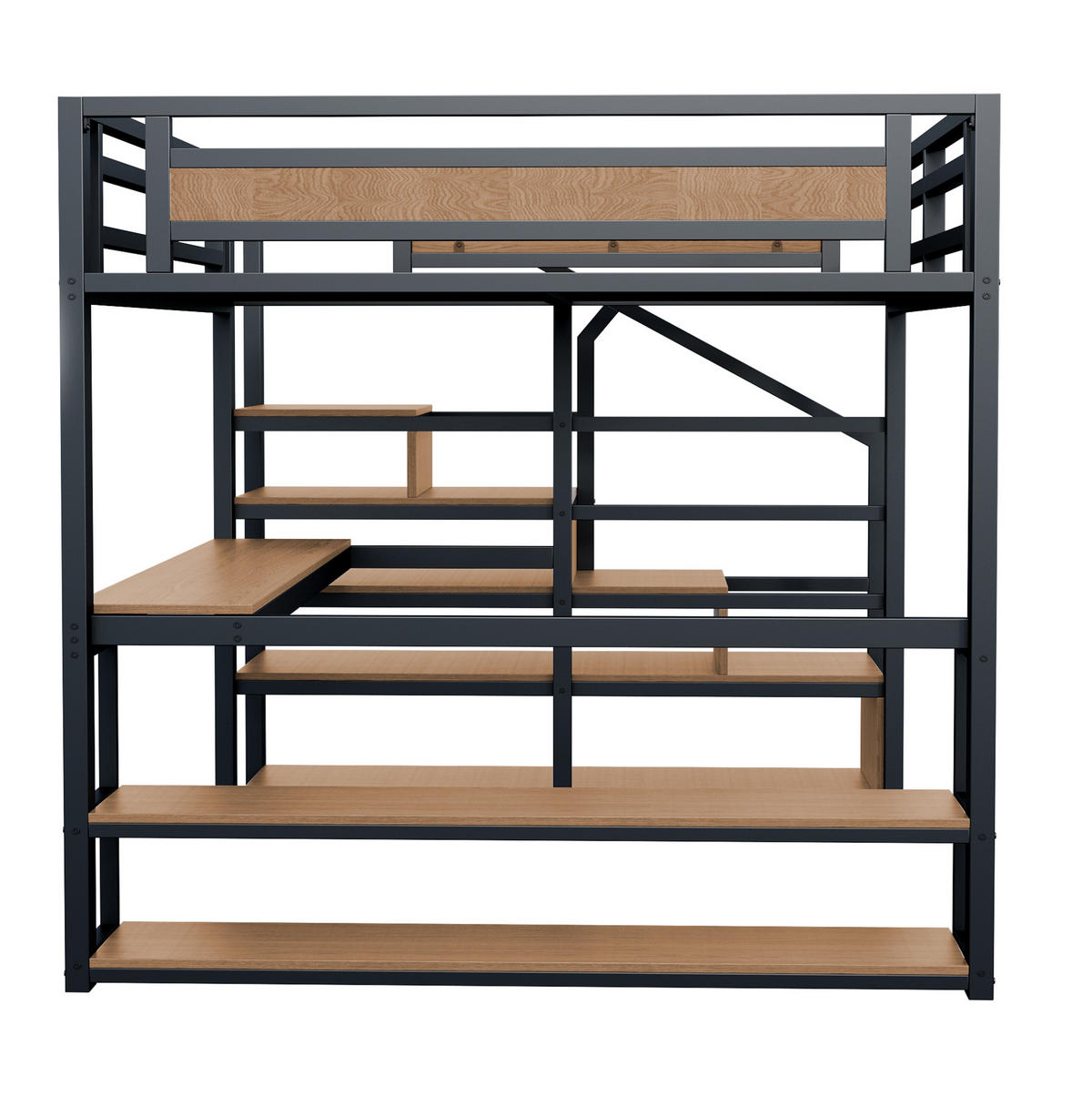 HOCHBETT 140/200 cm Schwarz aus Metall und MDF mit Regalen und Tisch - Schwarz, Metall (140/200cm) - OKMYHOME