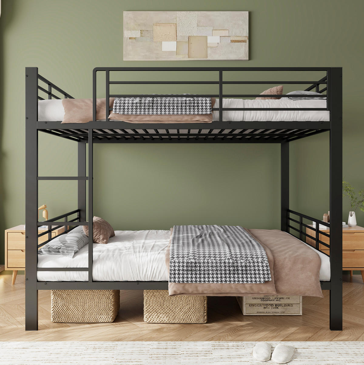 ETAGENBETT 140/200 cm aus Metall mit Sicherheitsgeländer, Schwarz - Schwarz, Metall (140/200cm) - OKMYHOME
