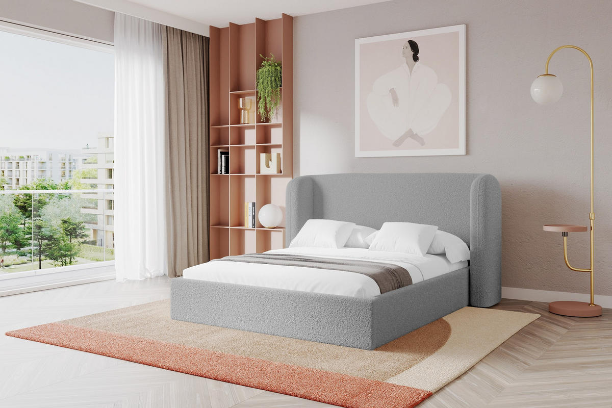 POLSTERBETT mit Bettkasten und Lattenrost, Boxbett ohne Matratze - ESTI 160x200 Hellgrau - Silberfarben, Holzwerkstoff/Textil (160/200cm) - ALTDECOR