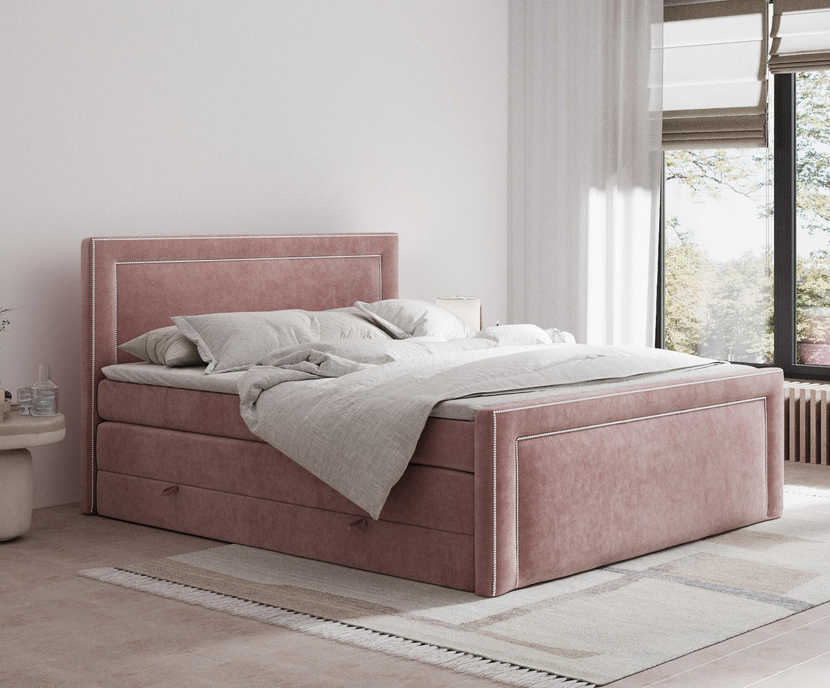 BOXSPRINGBETT Luxora Rosa 180/200 cm - Schwarz/Rosa, Holz/Holzwerkstoff (180/200cm) - Maison de Reve
