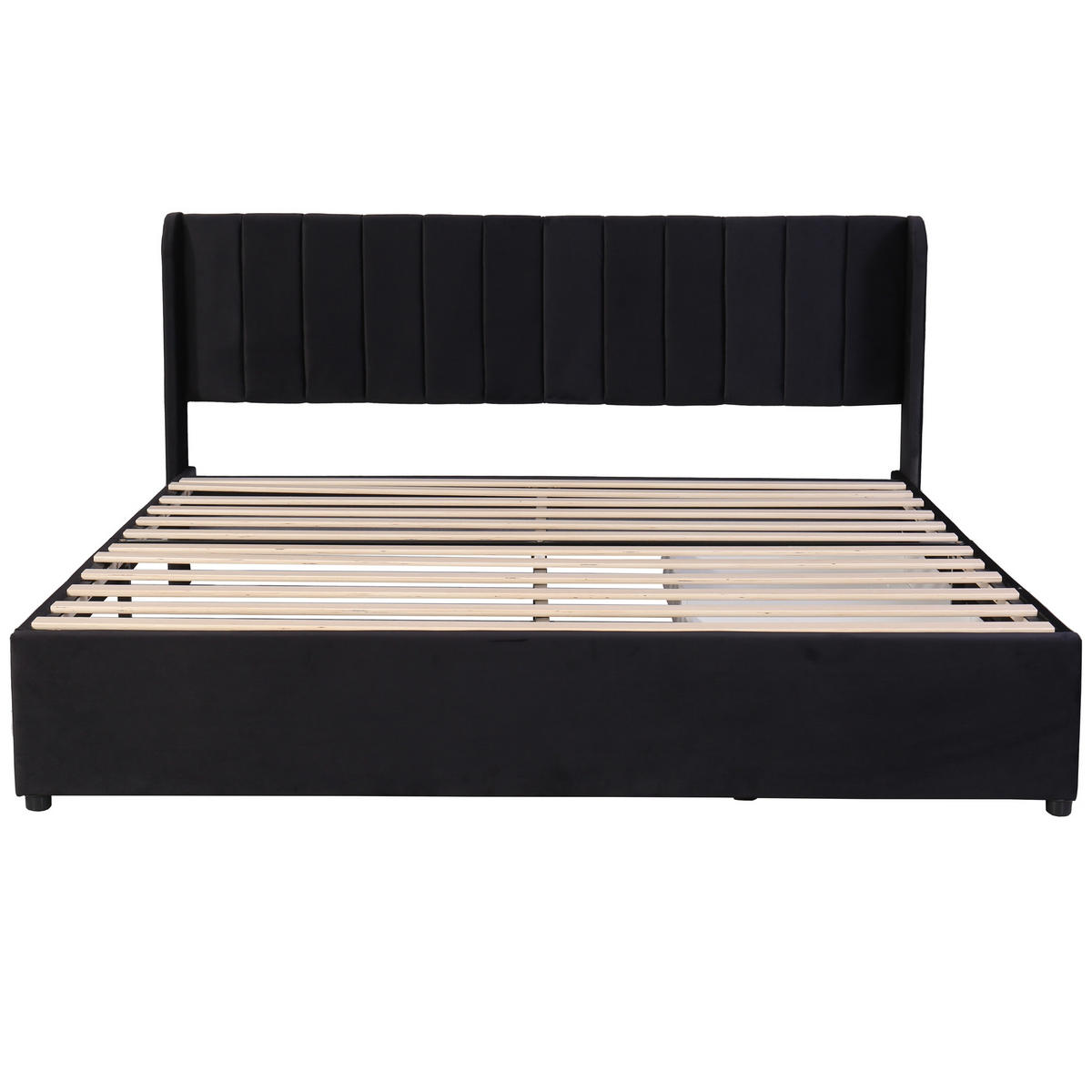 POLSTERBETT 180/200 cm Samt mit Lattenrost und 2 Schubladen schwarz - Schwarz, Textil (180/200cm) - OKWISH